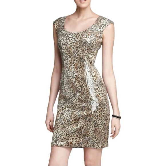 SUE WONG NOCTURNE SEQUIN LEOPARD CAP SLEEVE SCOOP NECK RETRO COCKTAIL DRESS - Picture 3 of 15